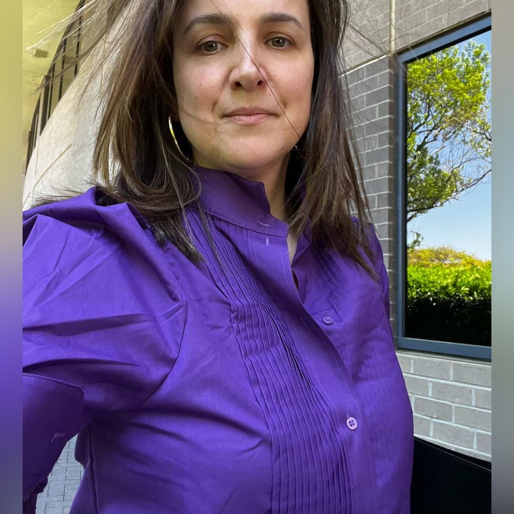 Bontina by kmj. Women's Purple Button Down poplin tuxedo Shirt